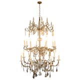 Antique Large Italian Gilt Iron and Glass Chandelier